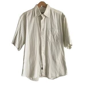 Ike Behar Gingham Green‎ White Checked Button Up Short Sleeve Shirt Sz M